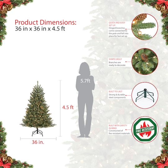 4.5ft. Pre-Lit Fraser Fir Artificial Christmas Tree, Clear Lights